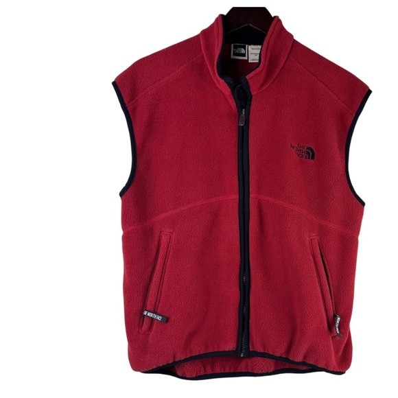 The North Face Mens Sz Small Fleece Vest Jacket Red Full Zip Base Layer - Picture 1 of 5